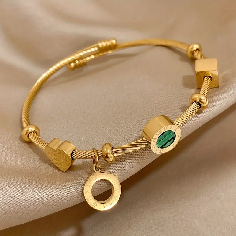 Vintage Gold Charm Cable Bracelet