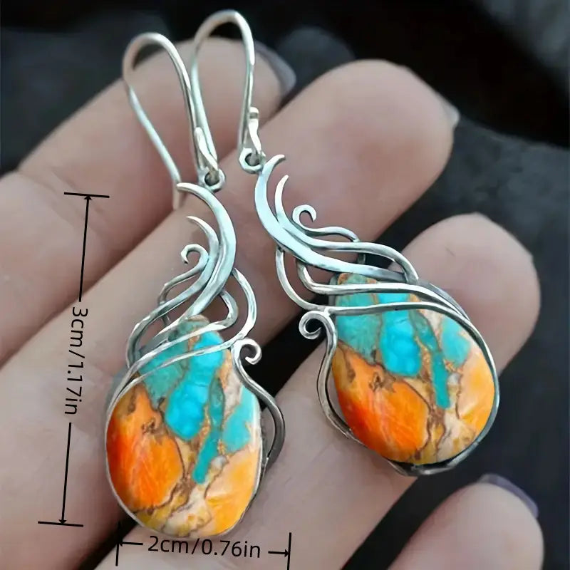Natural Turquoise Jasper Drop Earrings
