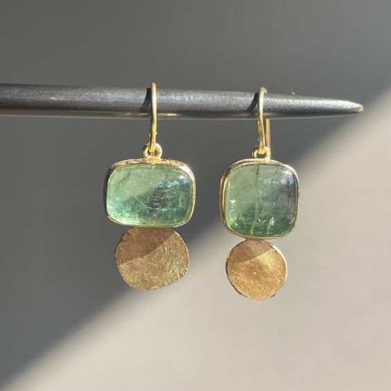 Green Gemstone Disc Drop Earrings