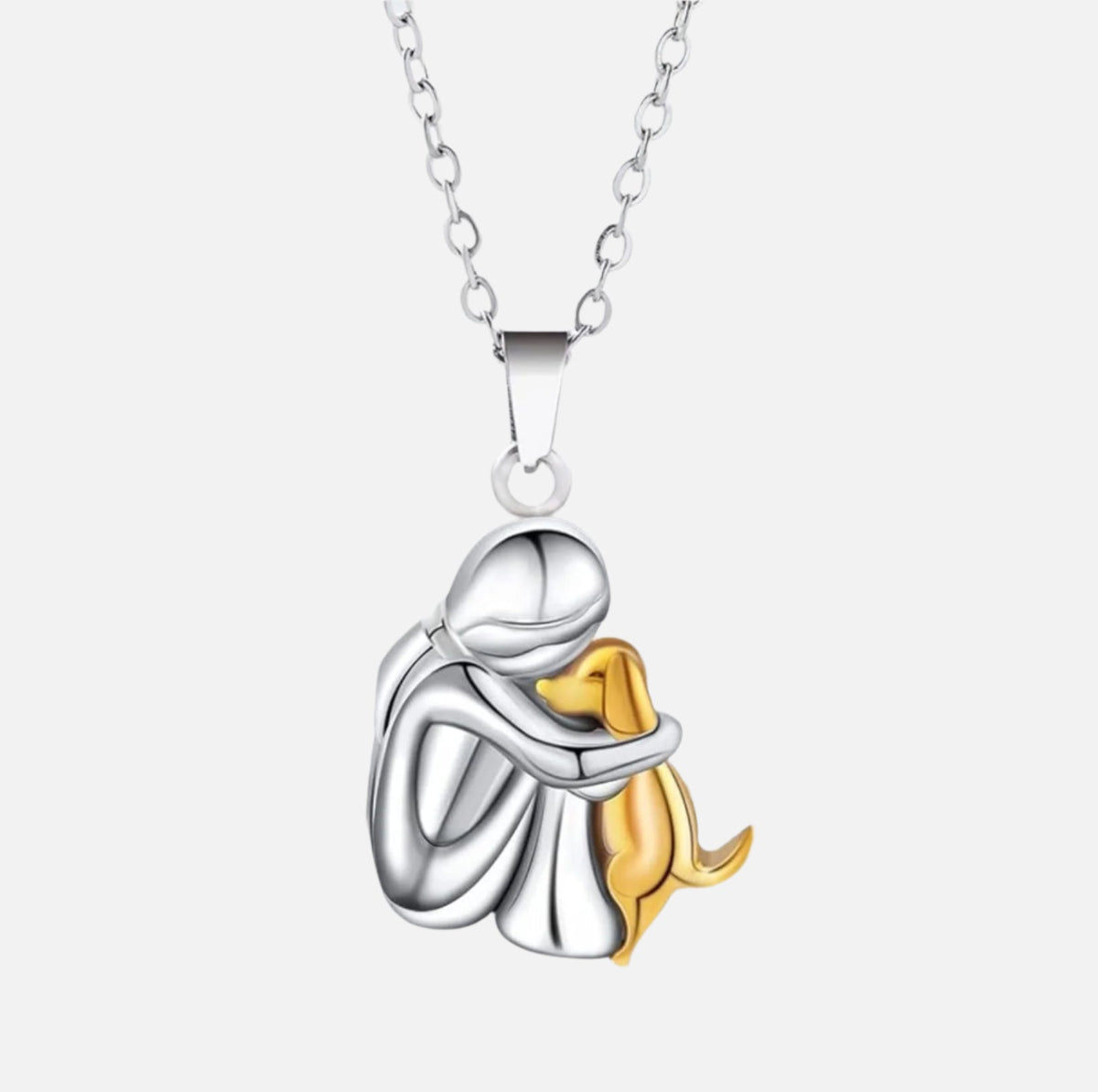 Mother and Dog Hug Pendant Necklace