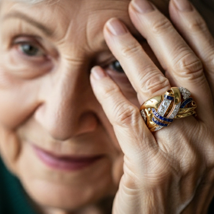 Vintage Gold Blue Crystal Statement Ring