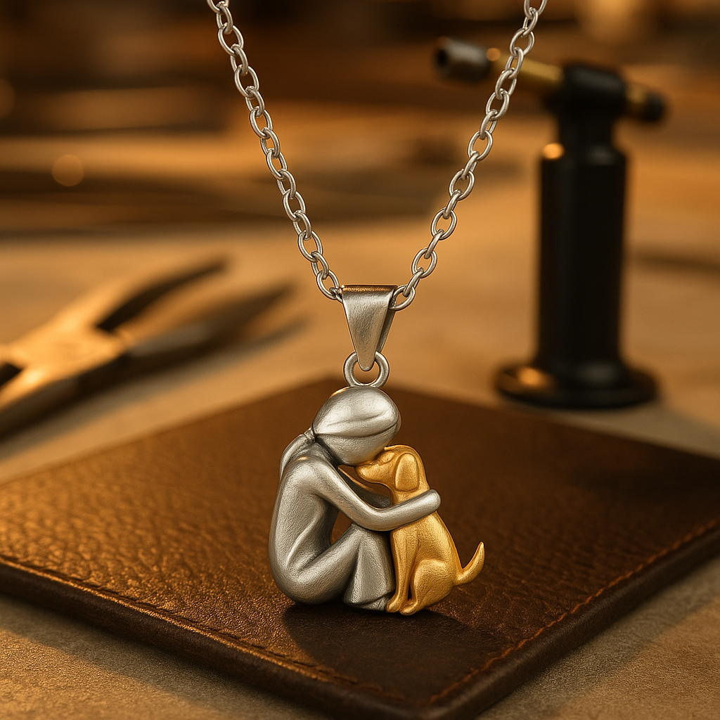 Mother and Dog Hug Pendant Necklace