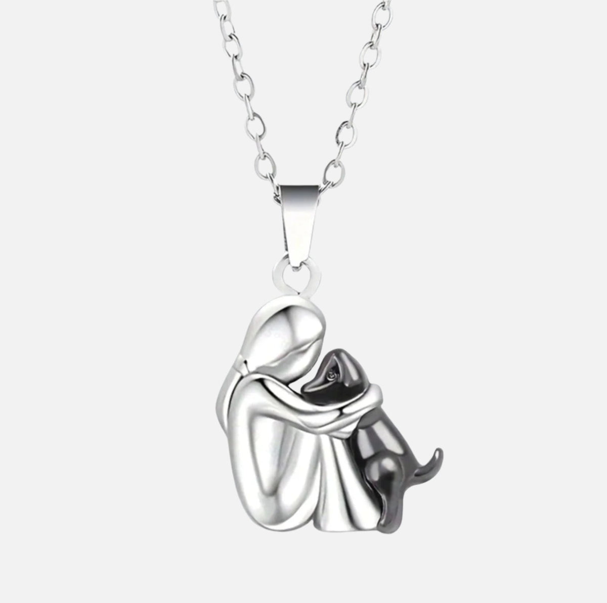 Mother and Dog Hug Pendant Necklace