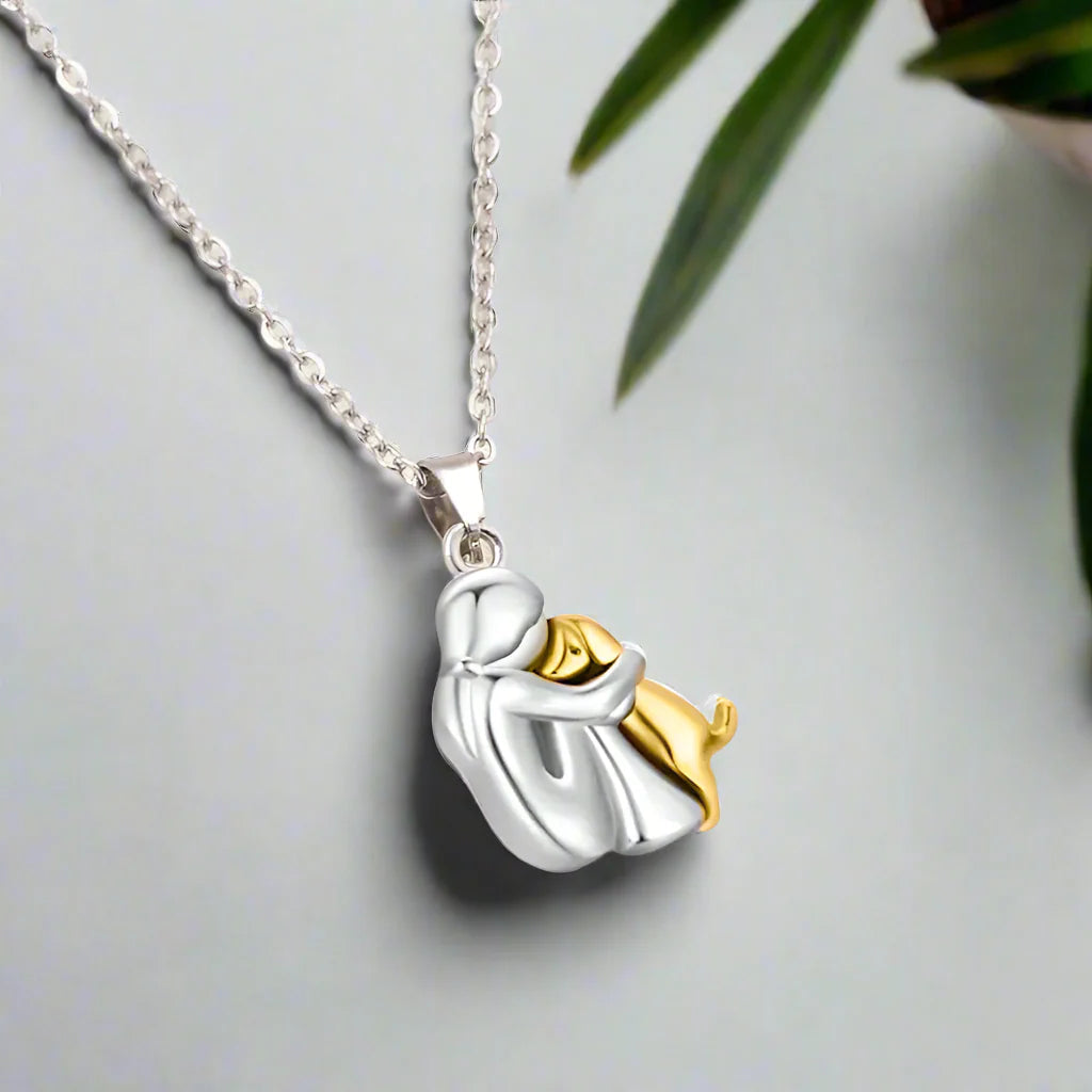 Mother and Dog Hug Pendant Necklace