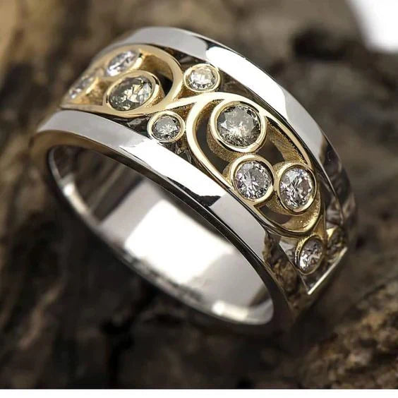 Vintage Gold & Silver Crystal Statement Ring