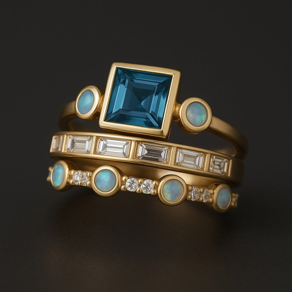 Blue Crystal Stackable Ring Set