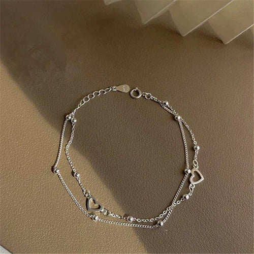 Adjustable Double Layer Silver Heart Bracelet