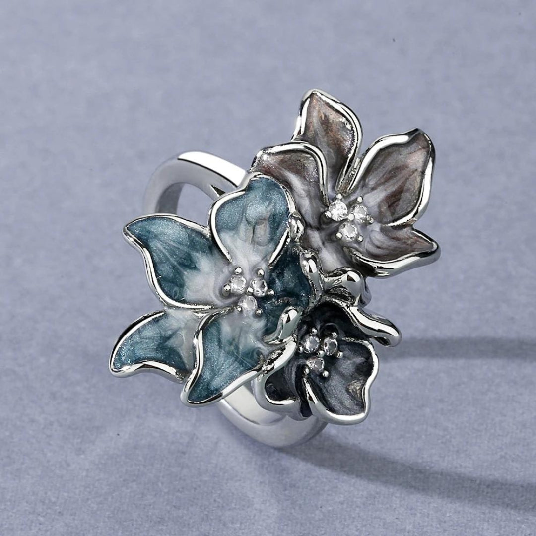 925 Sterling Silver Enamel Floral Ring