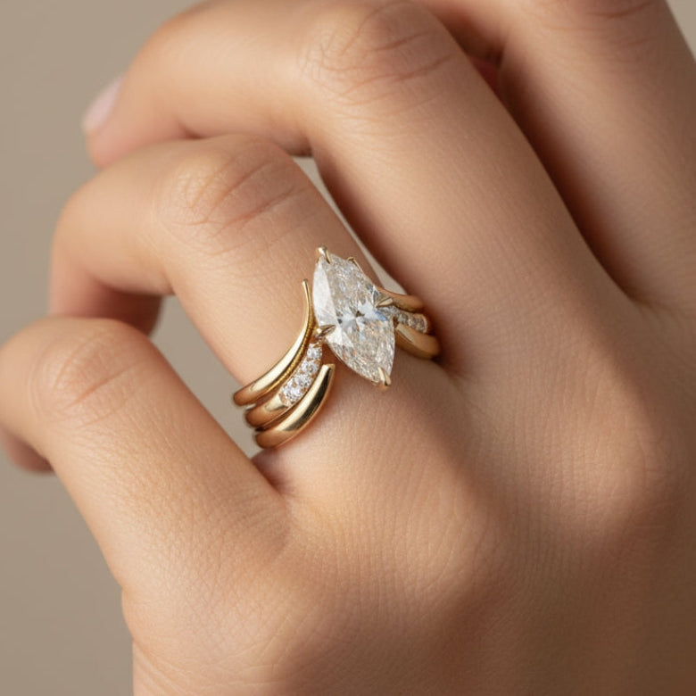Marquise Crystal Gold Statement Ring