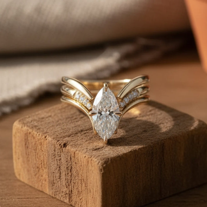 Marquise Crystal Gold Statement Ring