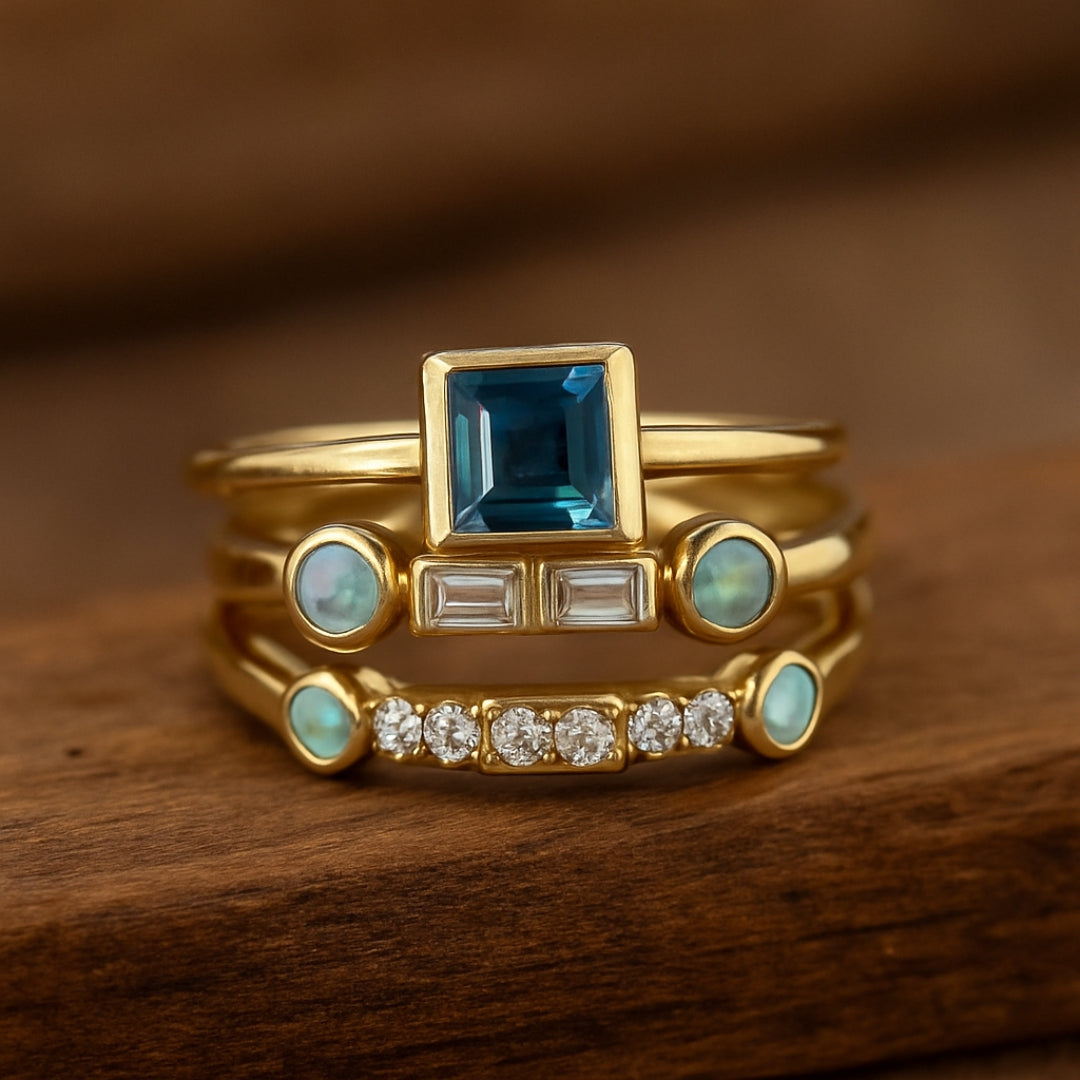 Blue Crystal Stackable Ring Set