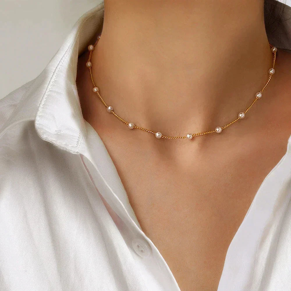 Gold Pearl Beaded Necklace