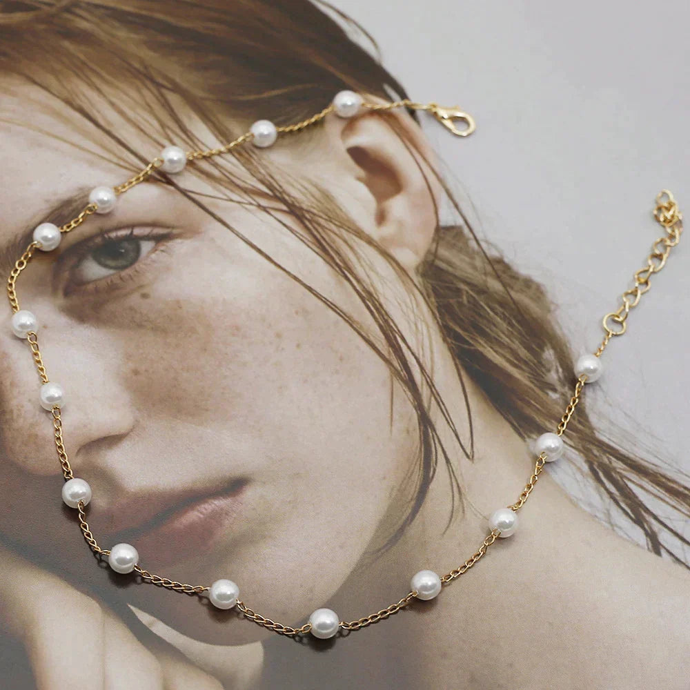 Gold Pearl Beaded Necklace