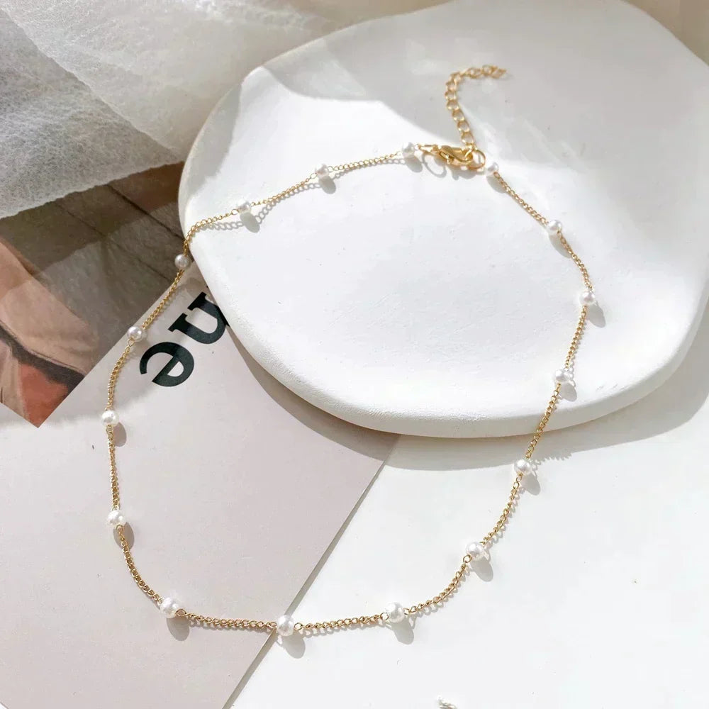 Gold Pearl Beaded Necklace