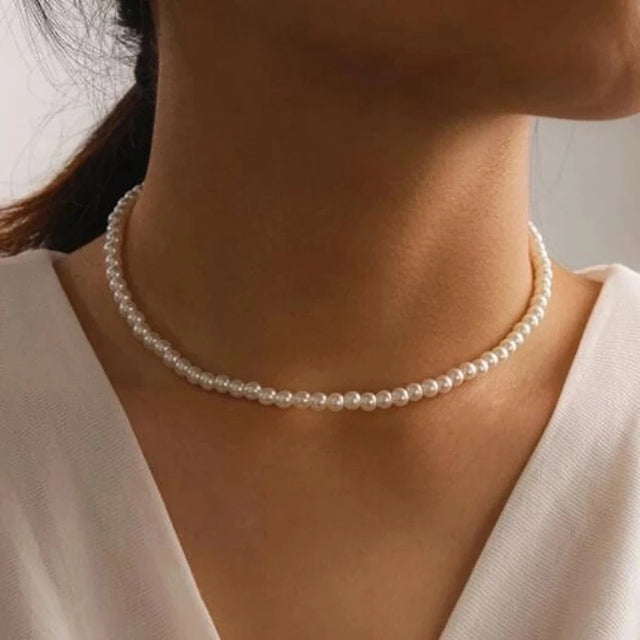 Classic Silver Pearl Choker Necklace