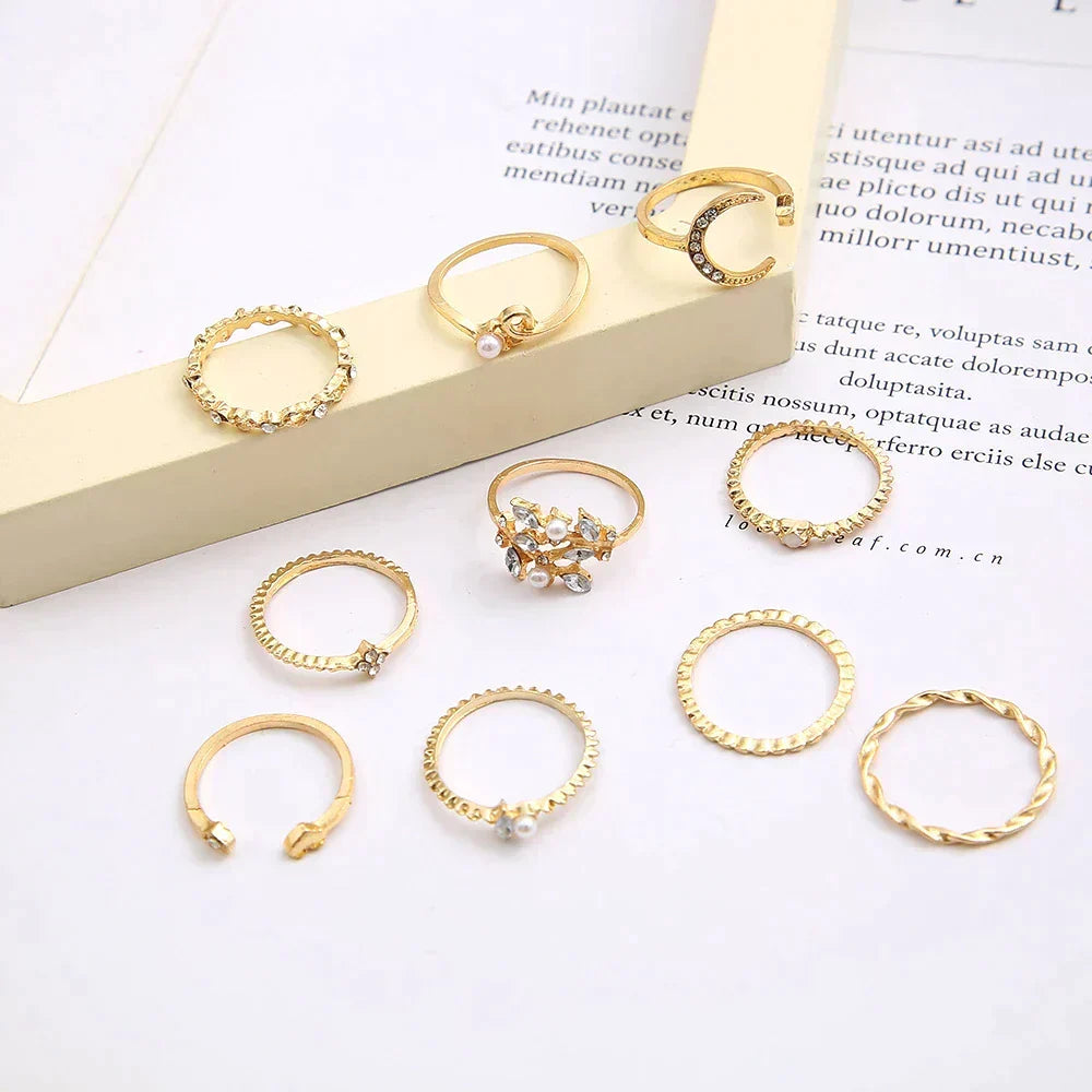10-Piece Gold Celestial Ring Set
