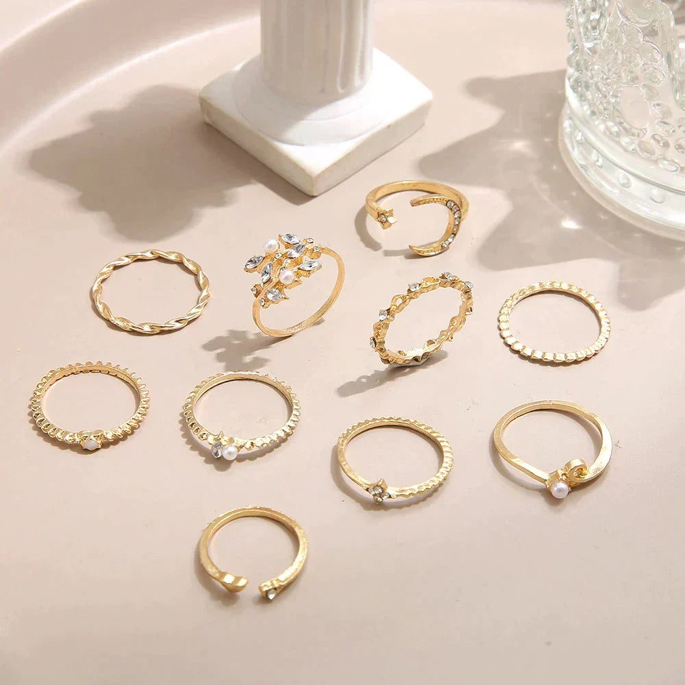 10-Piece Gold Celestial Ring Set