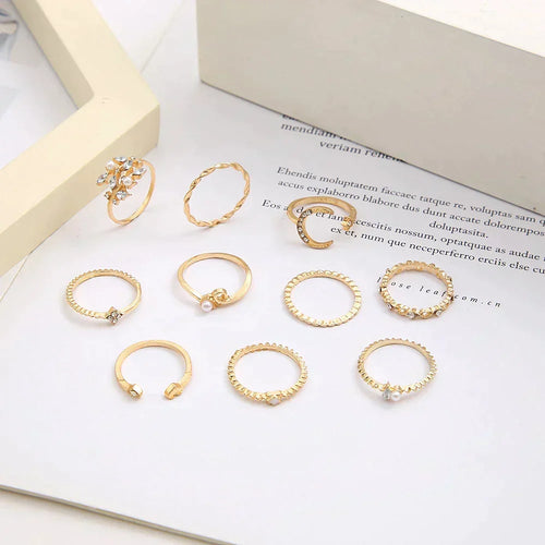 10-Piece Gold Celestial Ring Set