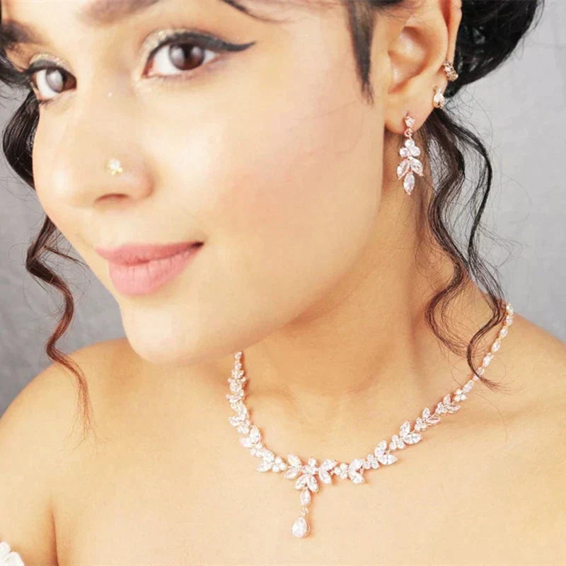 Crystal Leaf Jewelry Set