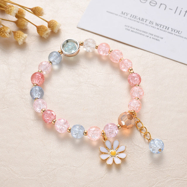 Pink Blue Crystal Daisy Charm Bracelet