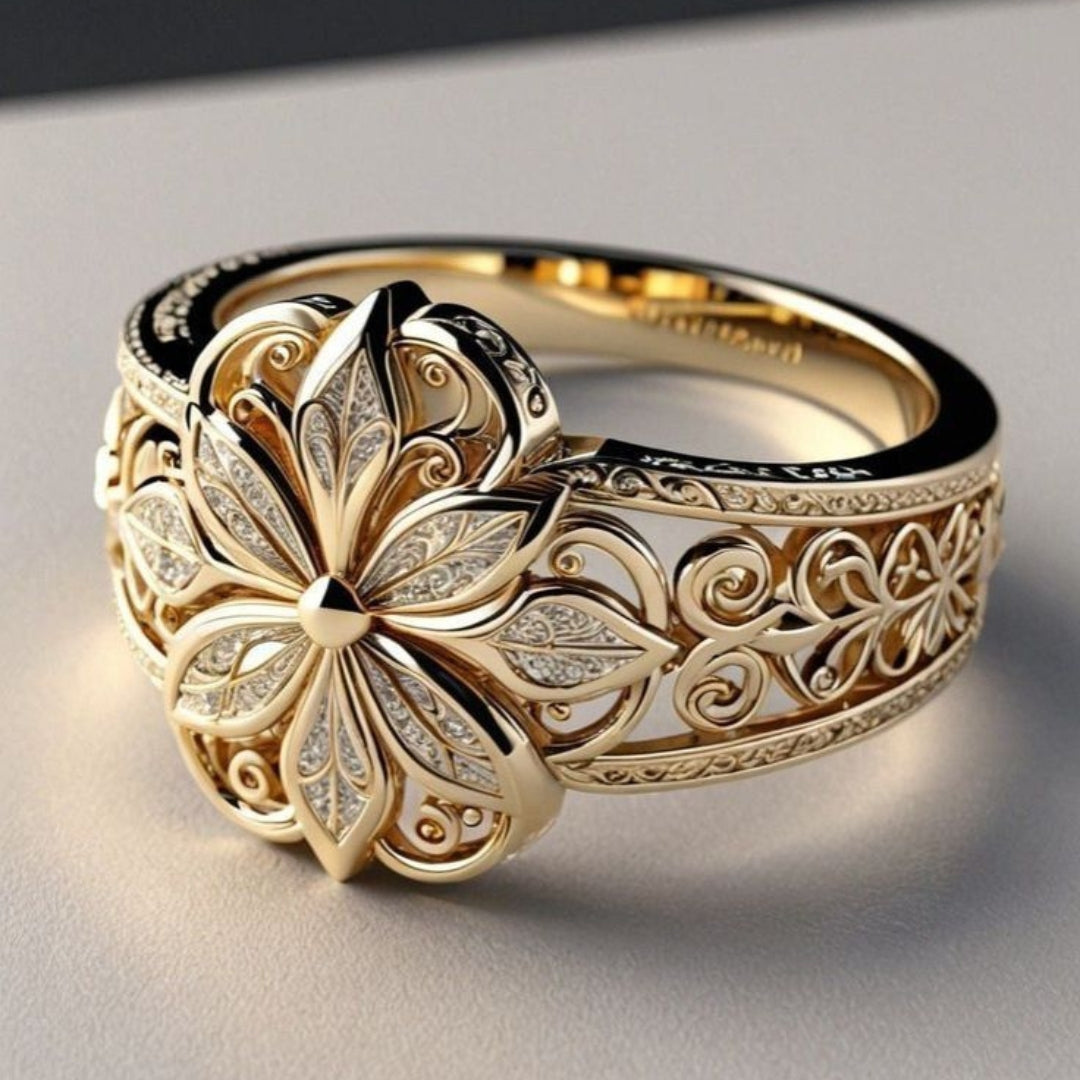 Vintage Gold Floral Statement Ring