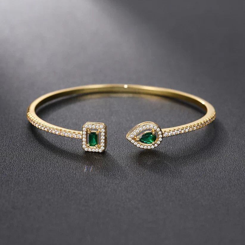 Vintage Emerald Open Cuff Gold Bracelet