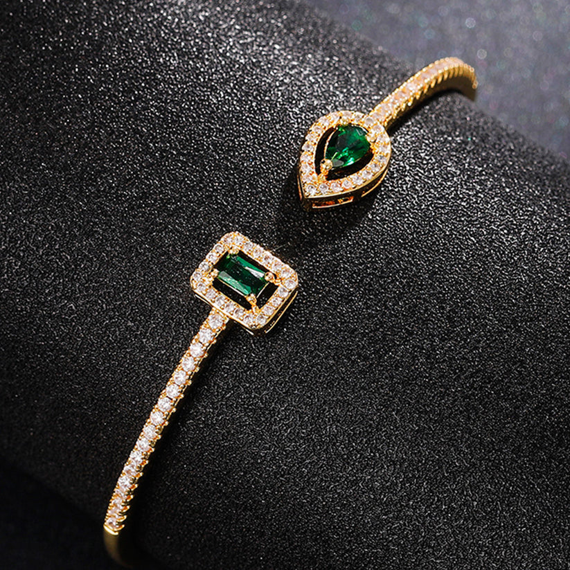 Vintage Emerald Open Cuff Gold Bracelet