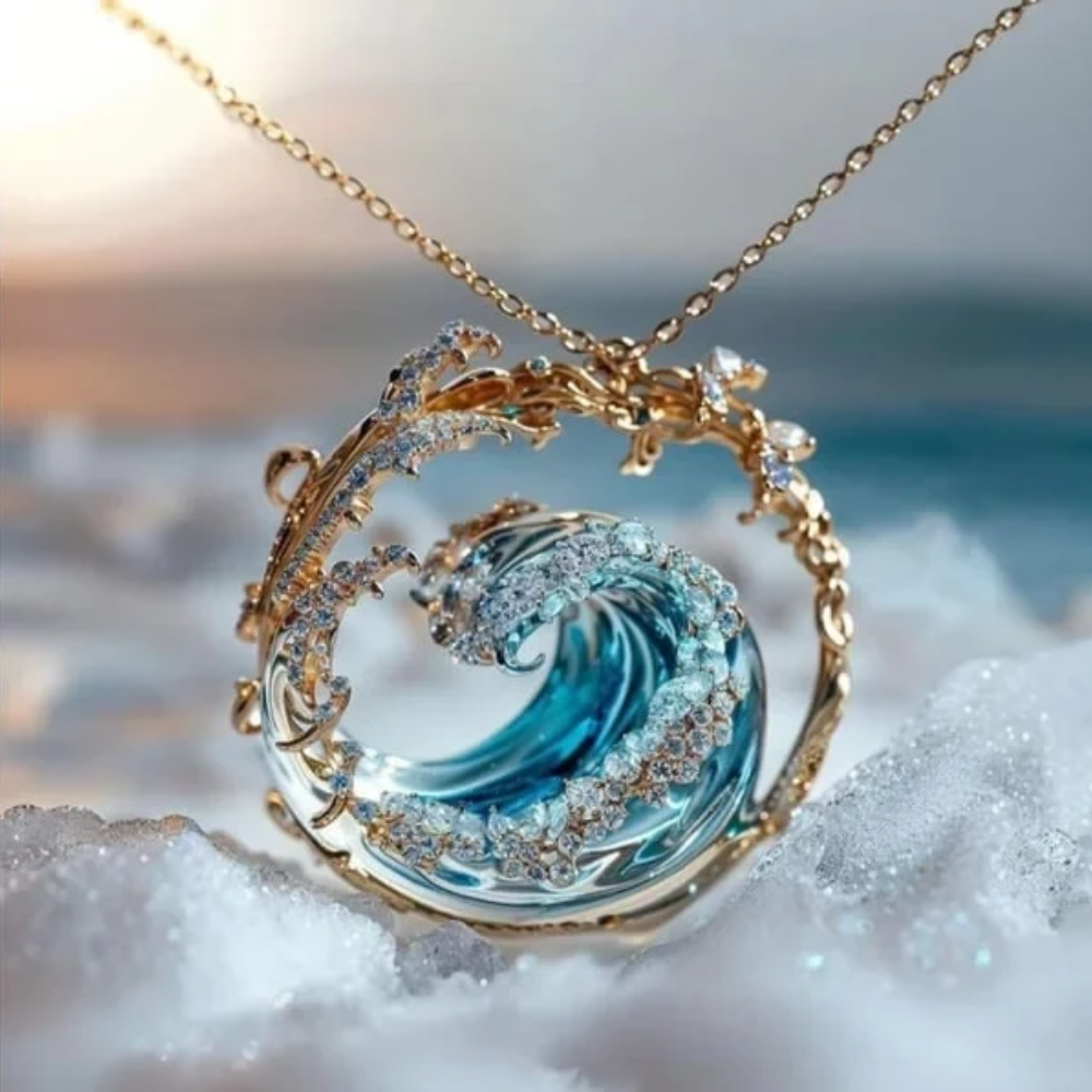 Ocean Wave Crystal Pendant Necklace