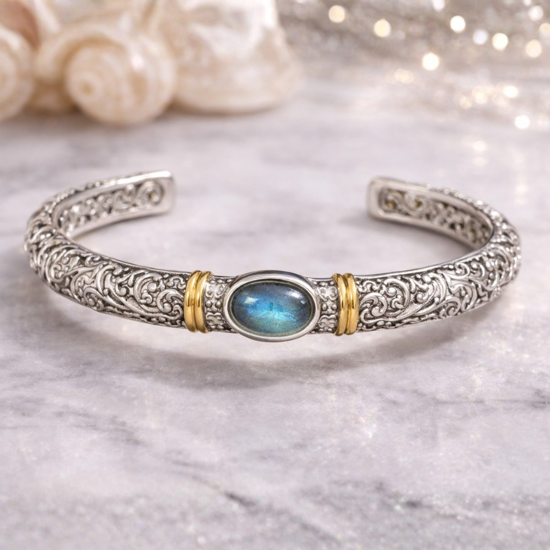 Vintage Silver Blue Stone Cuff Bracelet