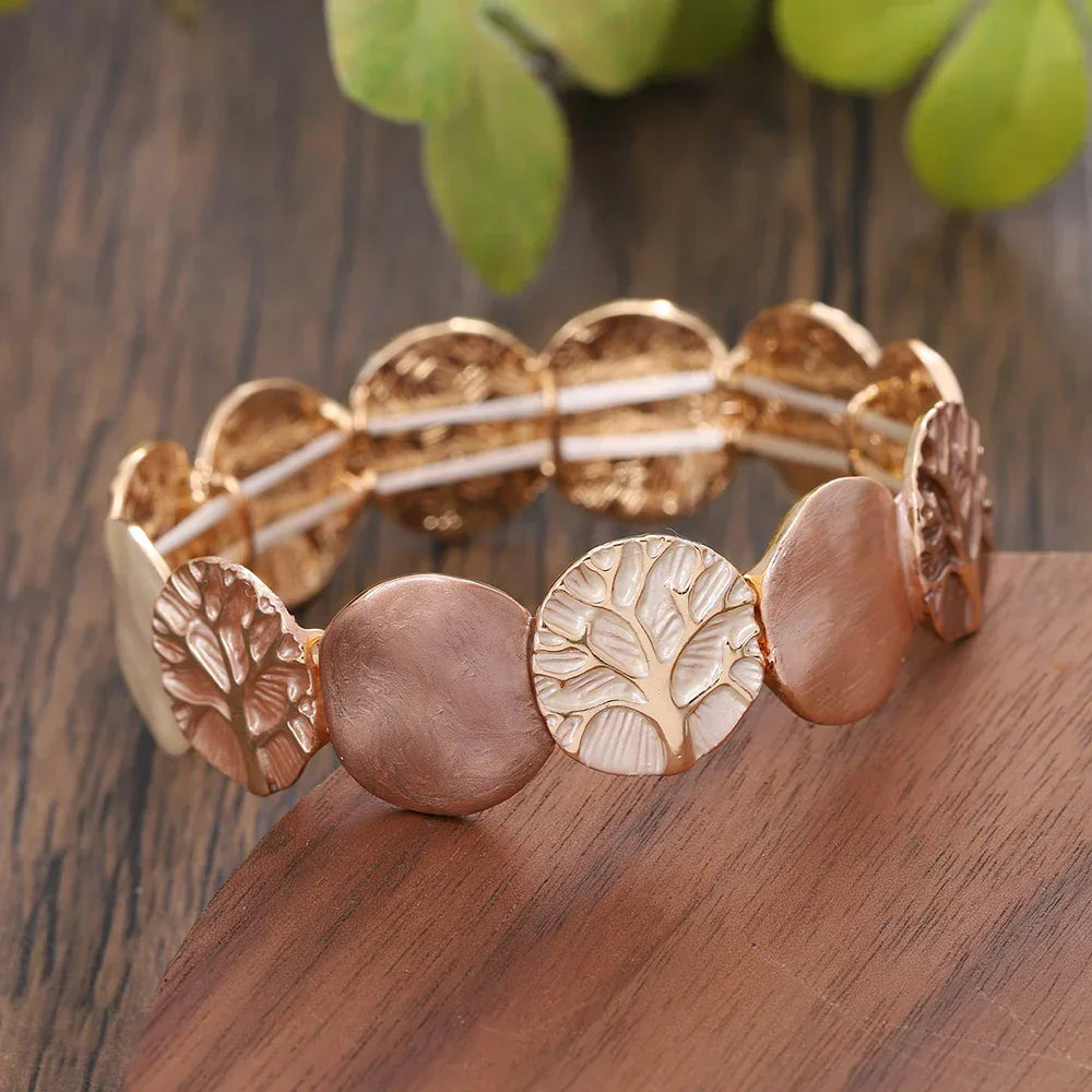 Vintage Rose Gold Tree of Life Stretch Bracelet