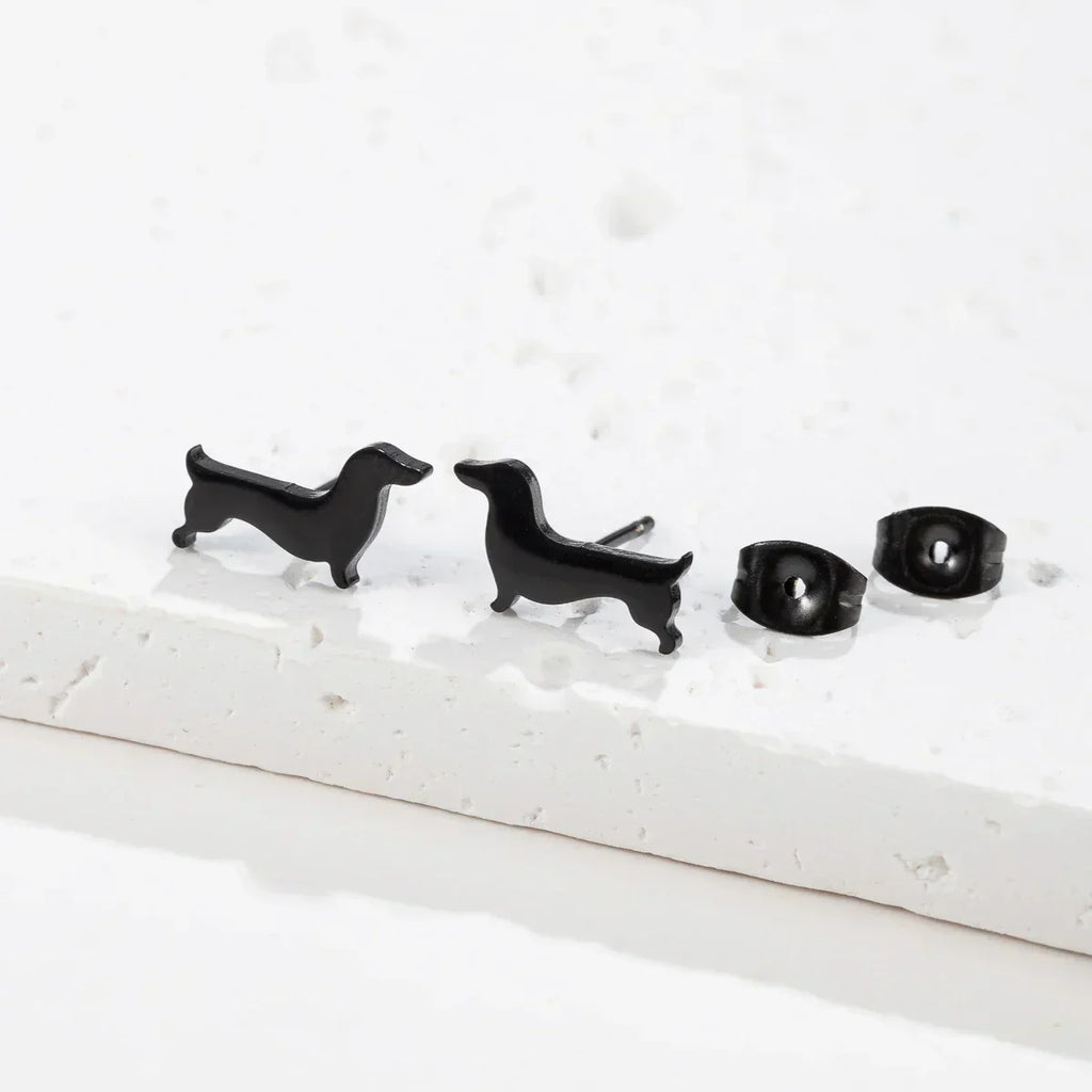 Minimalist Silver Dachshund Stud Earrings