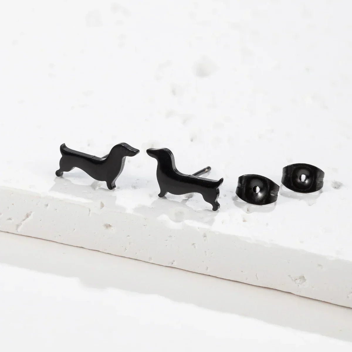 Minimalist Silver Dachshund Stud Earrings
