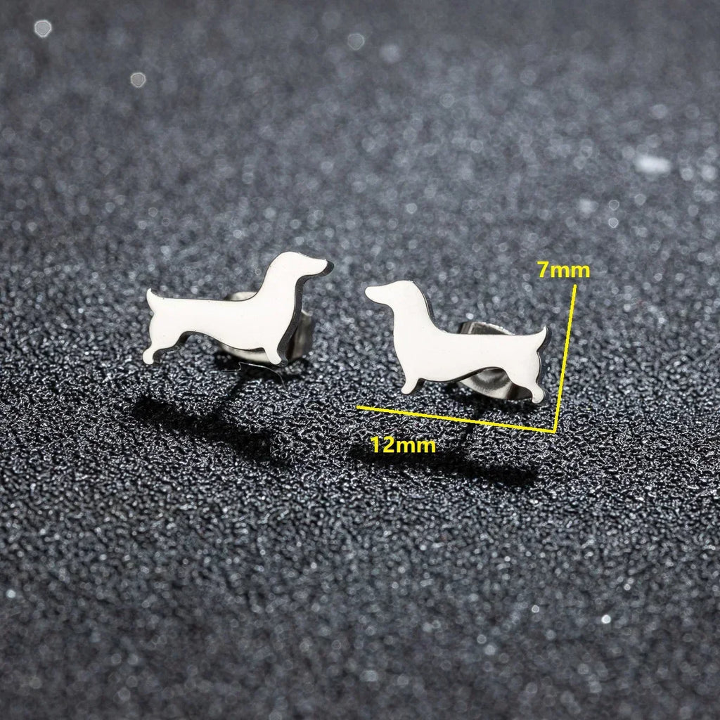 Minimalist Silver Dachshund Stud Earrings
