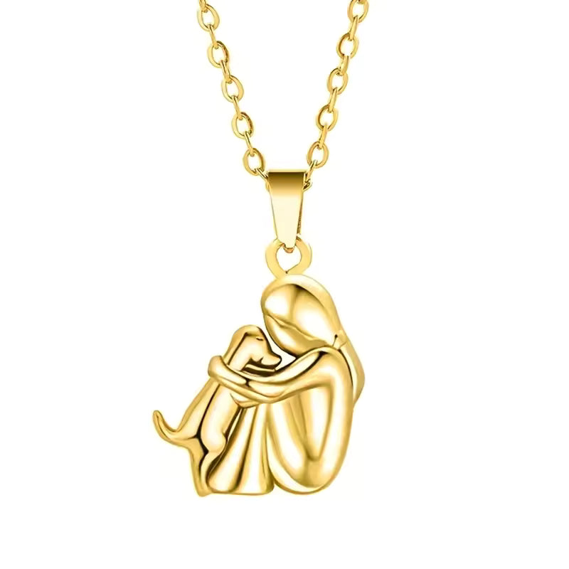 Mother and Dog Hug Pendant Necklace