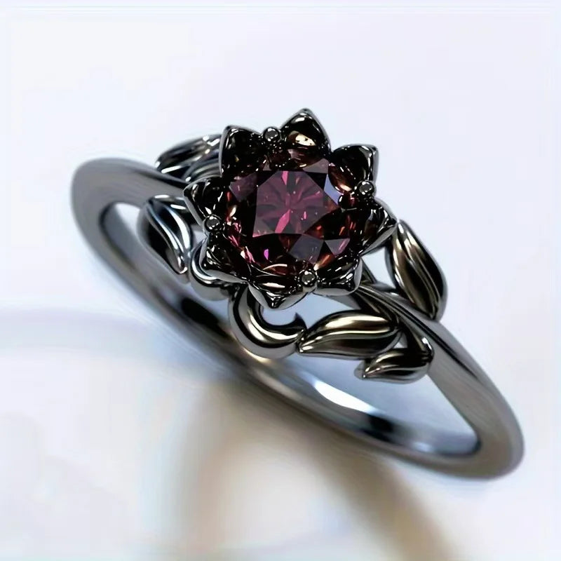 Vintage Red Crystal Flower Ring