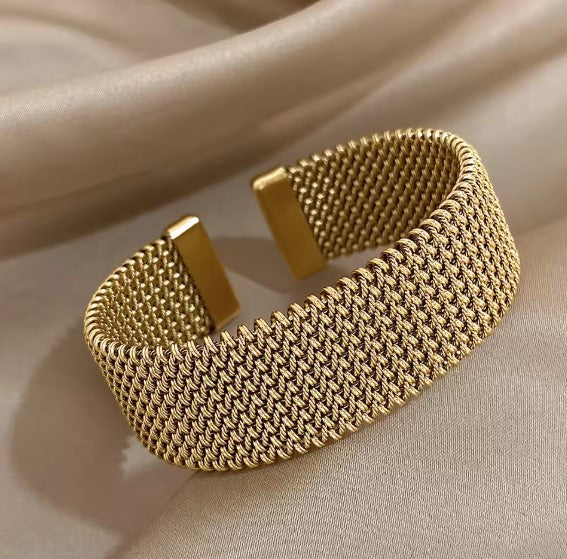 Vintage Gold Braided Mesh Cuff Bracelet