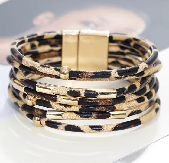 Vintage Leopard Print Multilayer Wrap Bracelet