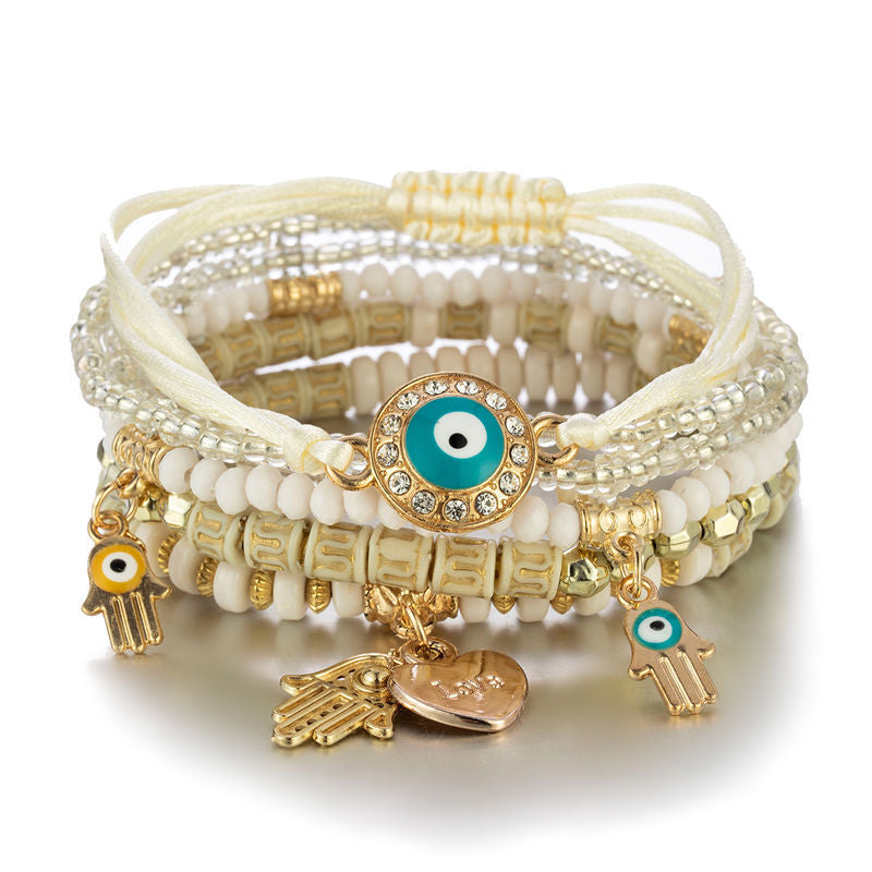Hamsa Evil Eye Layered Bracelet Set