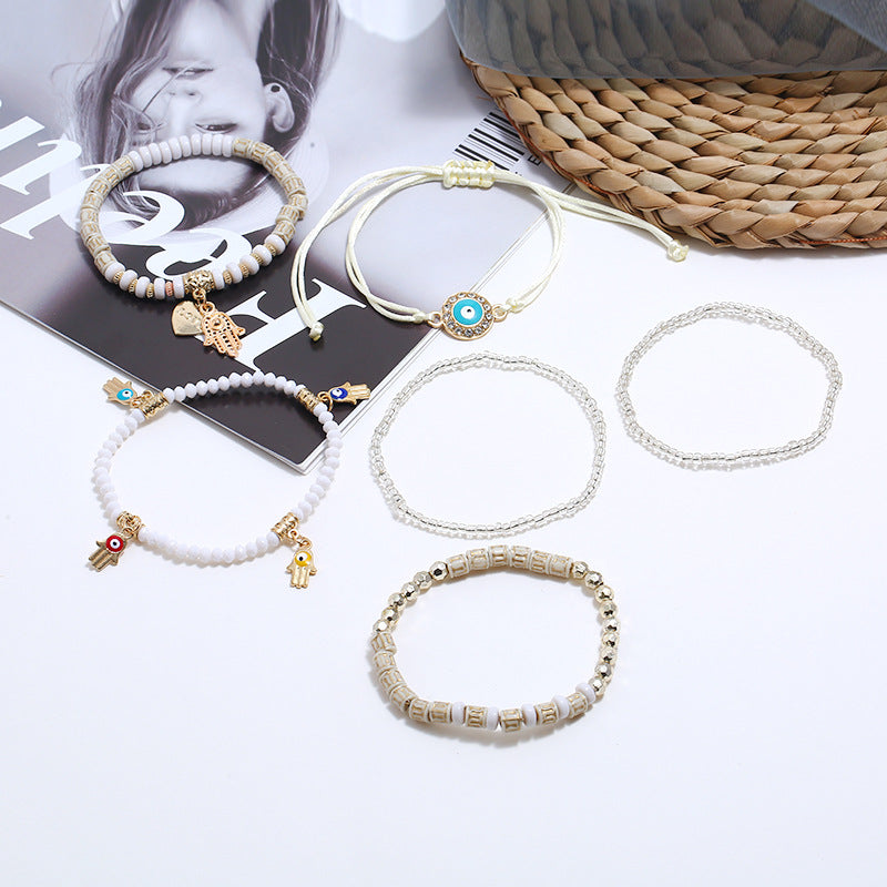 Hamsa Evil Eye Layered Bracelet Set