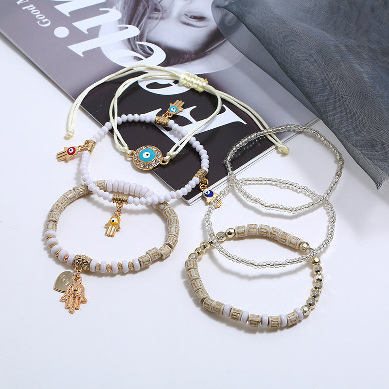 Hamsa Evil Eye Layered Bracelet Set