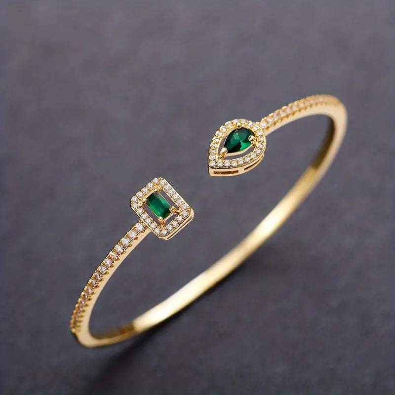Vintage Emerald Open Cuff Gold Bracelet
