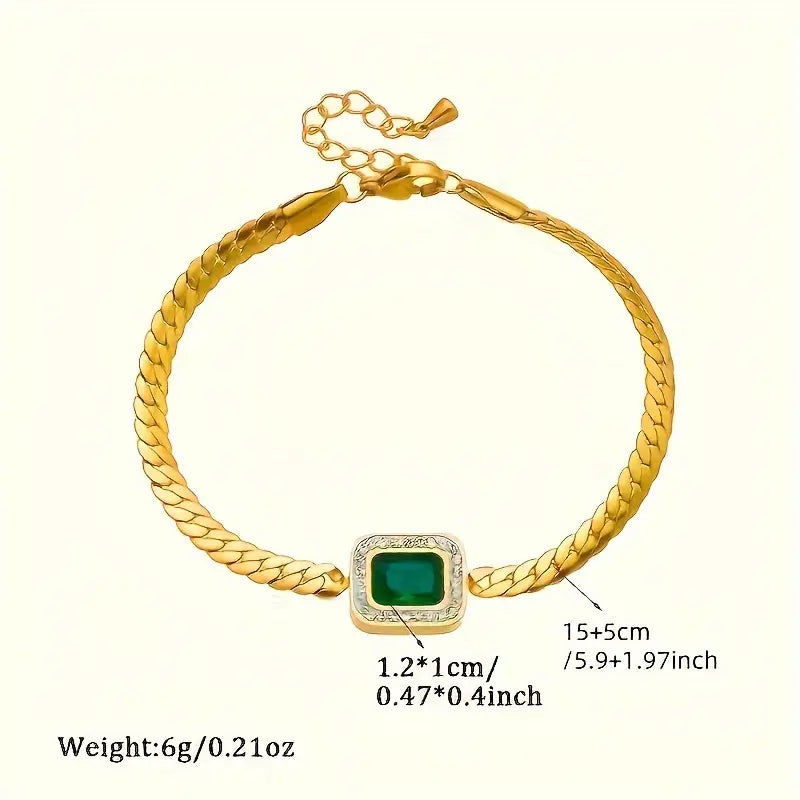 Green Gemstone Gold Chain Bracelet
