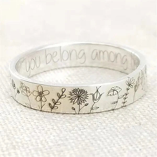 Vintage Wildflower Engraved Silver Ring