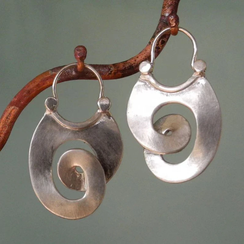 Vintage Abstract Silver Spiral Drop Earrings