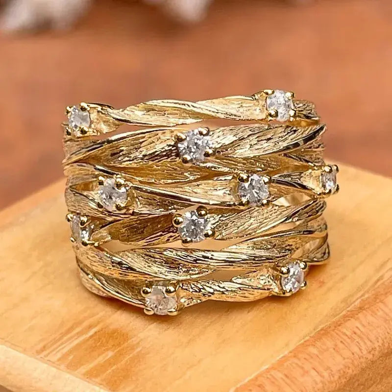 Vintage Gold Leaf Crystal Ring