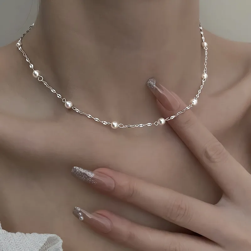 Dainty Pearl Station Necklace