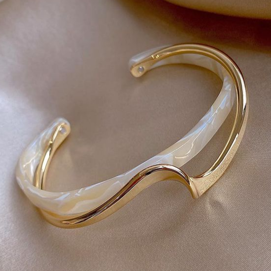 White Opal Gold Wave Cuff Bracelet