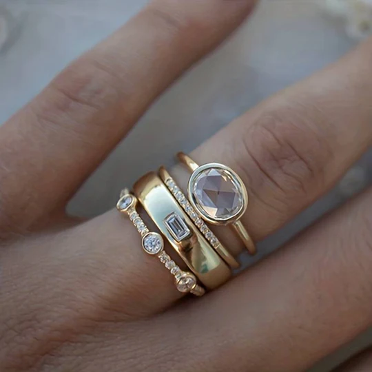 Vintage Gold Crystal Stackable Ring Set