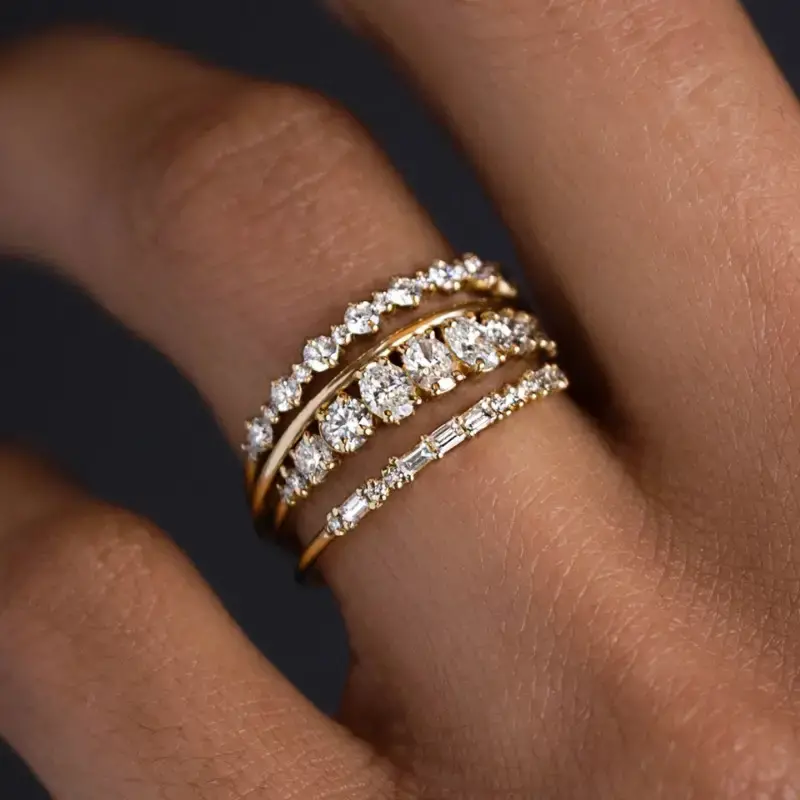 Vintage Gold Crystal Stackable Ring Set