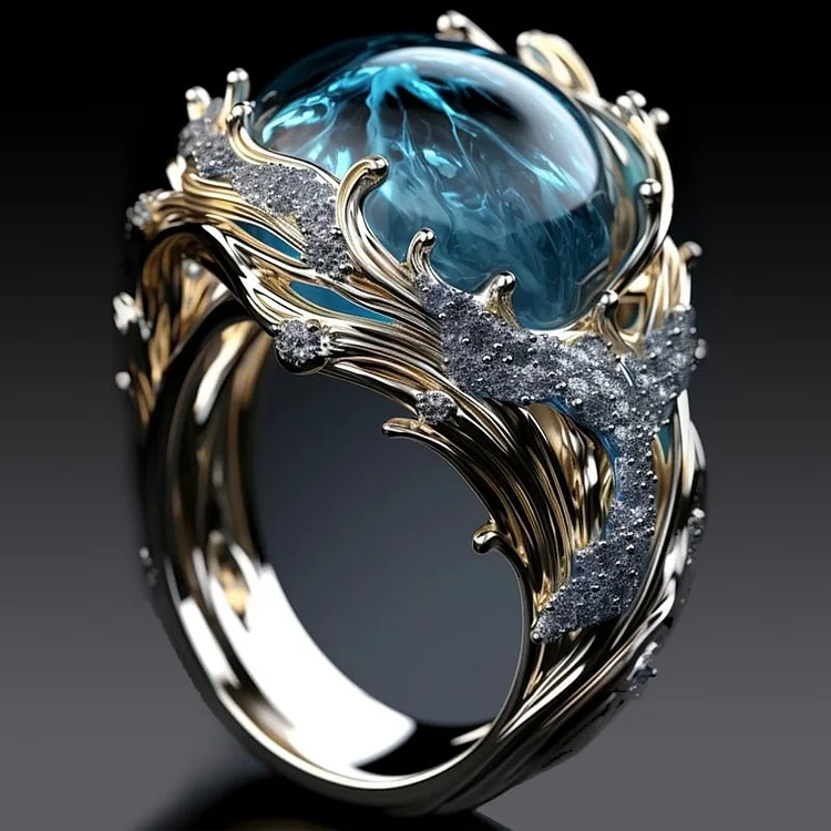 Vintage Ocean Blue Statement Ring
